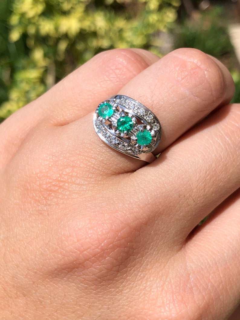 0.76tcw Vintage Colombian Emerald Diamond Ring 14K