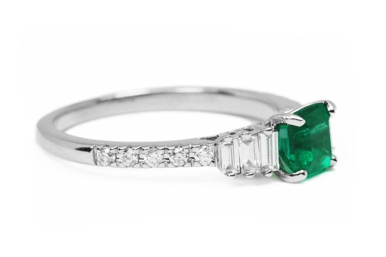 1.12tcw Asscher Emerald Cut Solitaire with Diamond Baguettes Accent Ring