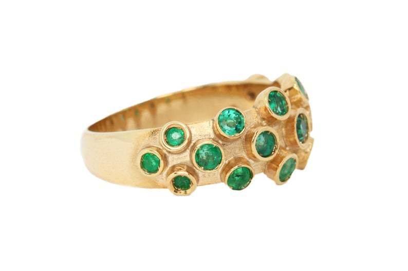 1.90tcw Cluster Round Emerald Bezel Band Ring Solid 14K