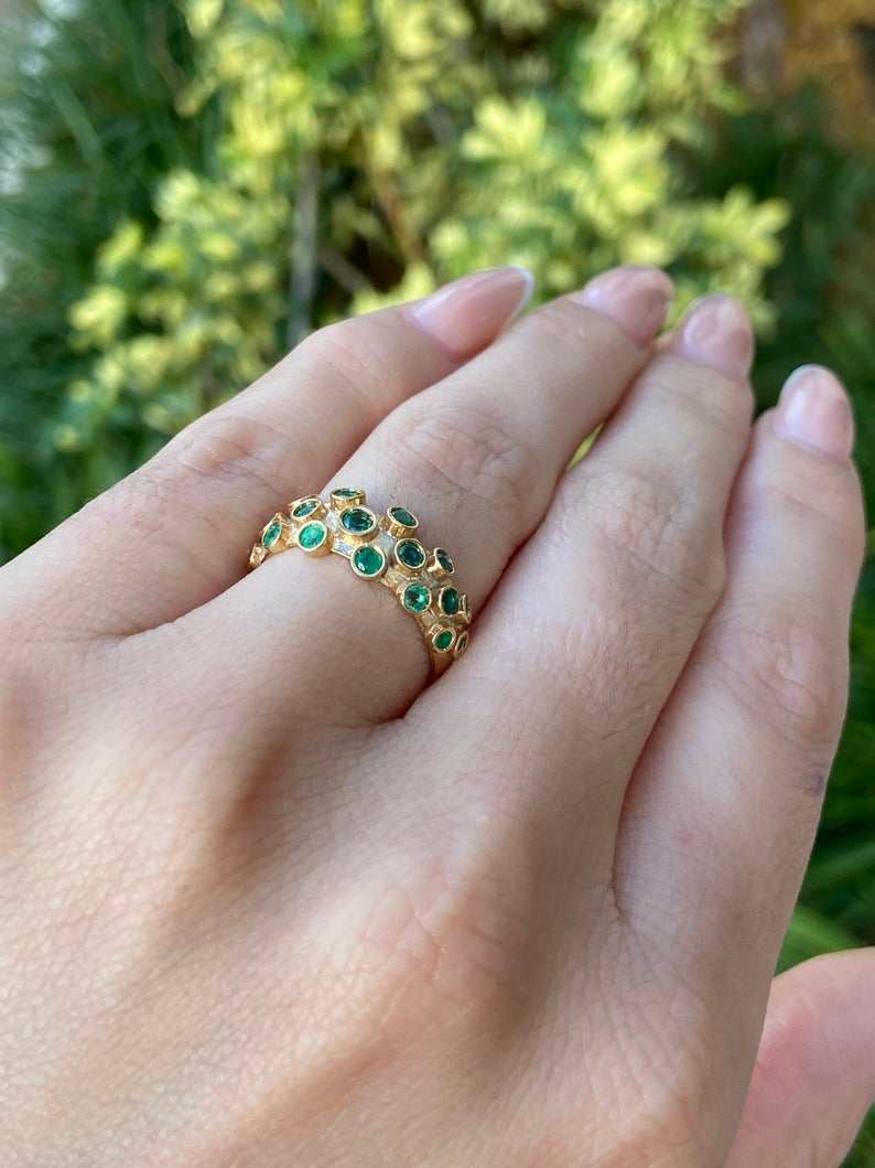 Statement Piece: 1.90tcw Round Cut Emerald Ring - Cluster Design