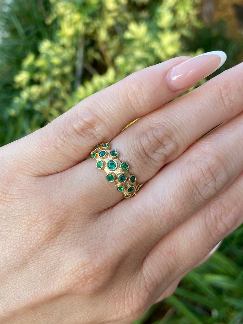 1.90tcw Cluster Round Emerald Bezel Band Mens Ring Solid 14K