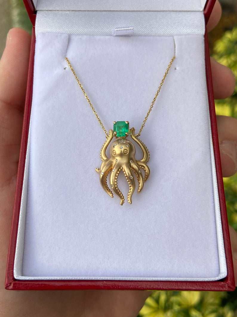 Diamond Octopus Necklace 14K