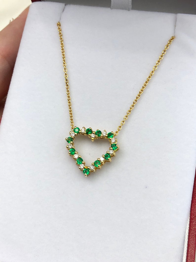 0.55tcw Emerald & Diamond Heart Necklace