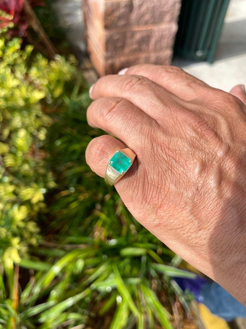 Big 3.63 Carat Emerald Cut Green Emerald Mens Boss Ring