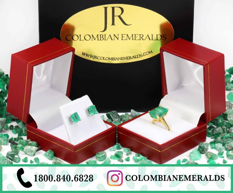 13.16tcw Jumbo Colombian Emerald Asscher Cut Yellow Gold Stud Earrings 14K