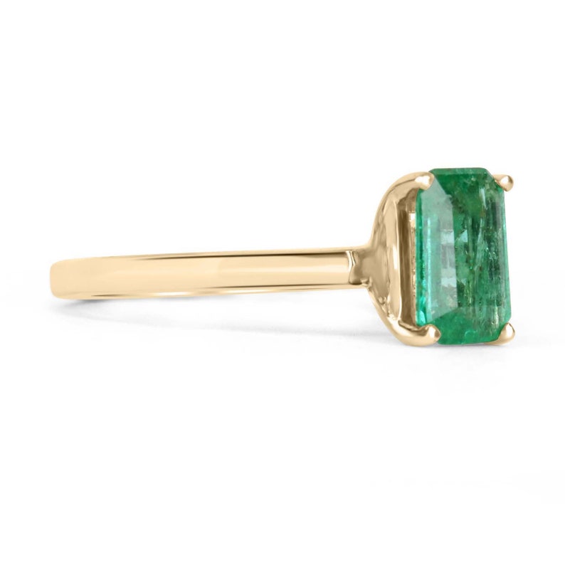 Dazzling Brilliance: 1.05 Carat Emerald Solitaire Yellow Gold Engagement Ring - 14K Gold Beauty