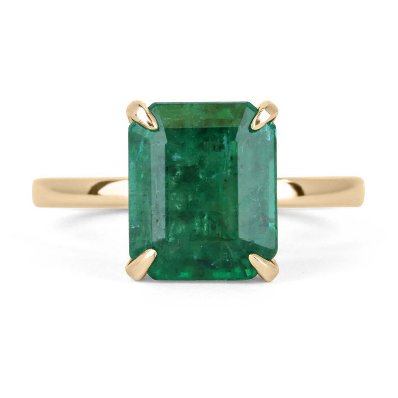 Emerald Dark Green Solitaire Yellow Gold Engagement Ring