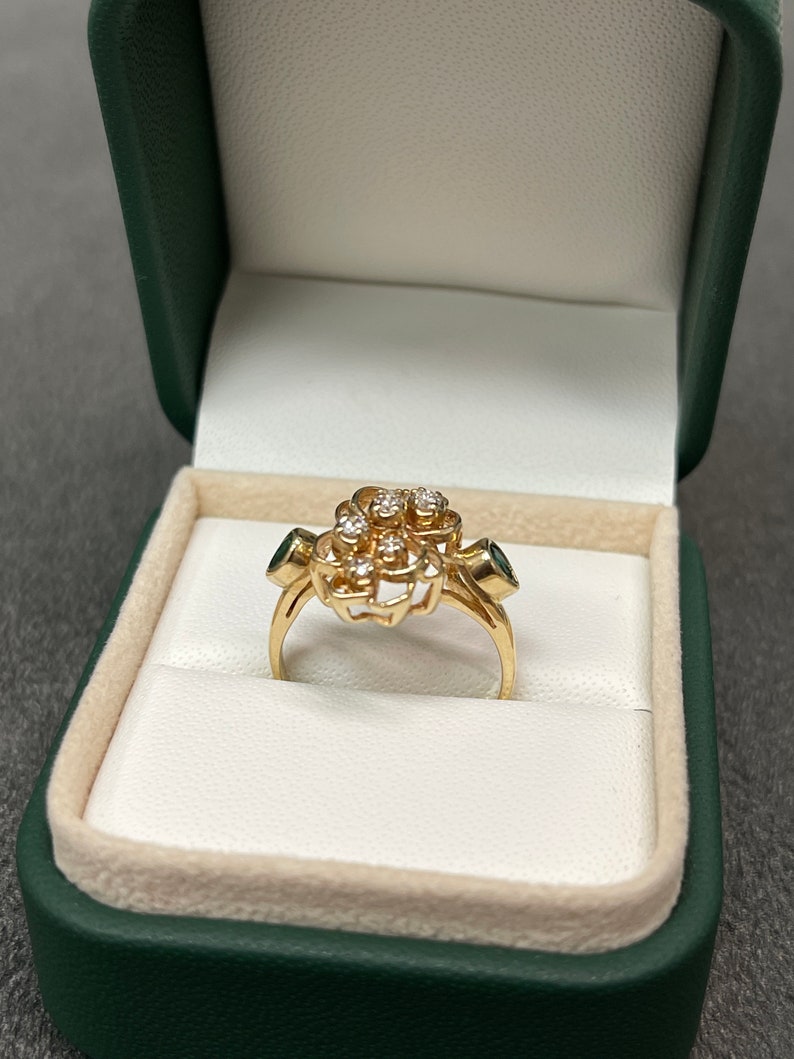 0.31tcw 14K Colombian Emerald Pear Cut & Diamond Floral