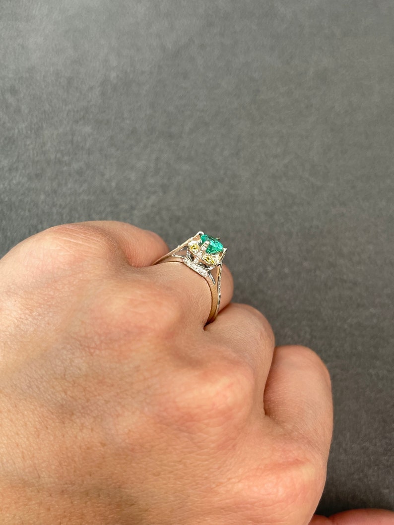 1.15tcw 14K Colombian Emerald Round Cut & Diamond Accent Ring