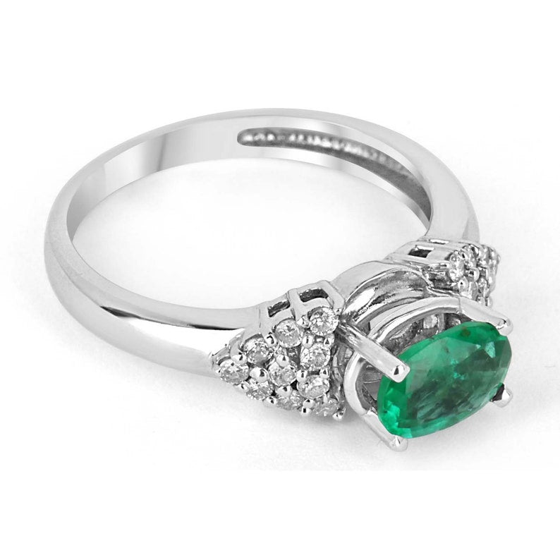 14K Colombian Emerald Oval Cut & Diamond Accent Gold Statement Ring
