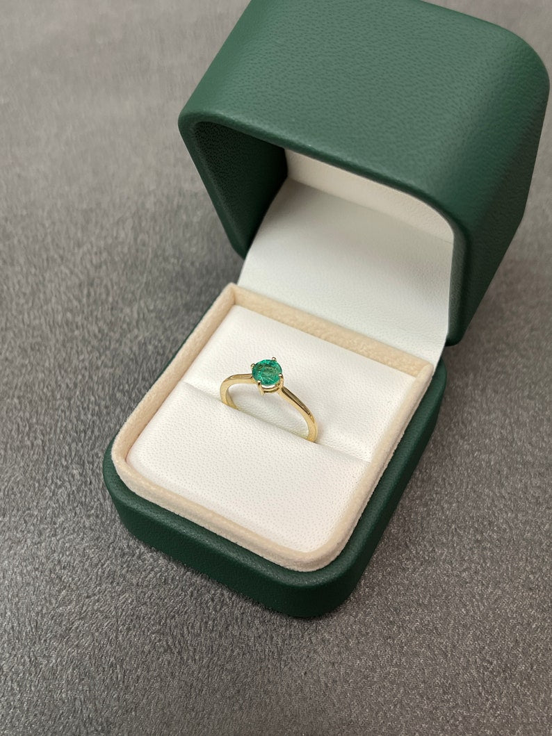 Emerald Round Cut Solitaire Gold Engagement Ring