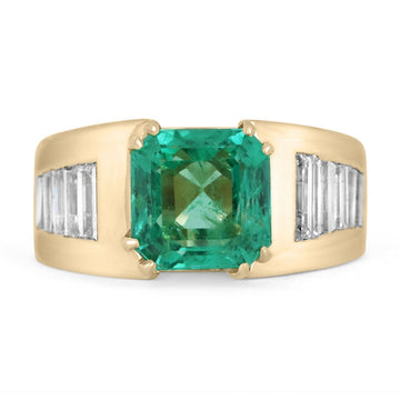  Colombian Emerald Asscher Cut & Baguette Diamond Ring