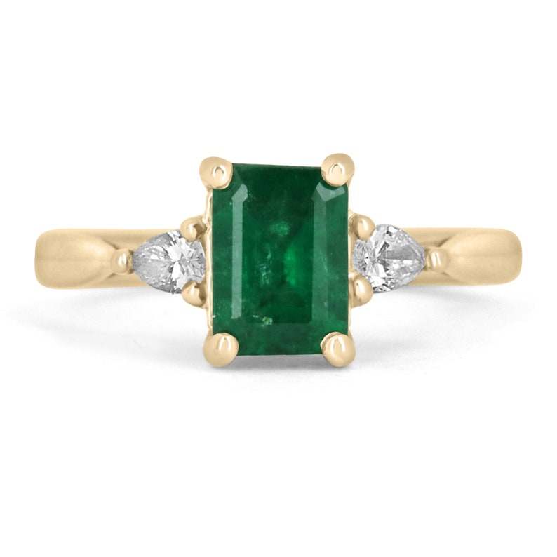 1.22tcw Dark Green Emerald Cut Diamond Three Stone Ring in 14K Gold