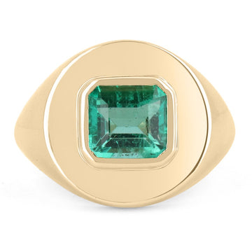 1.50cts 18K Colombian Emerald Mens Bezel Solitaire Signet Ring
