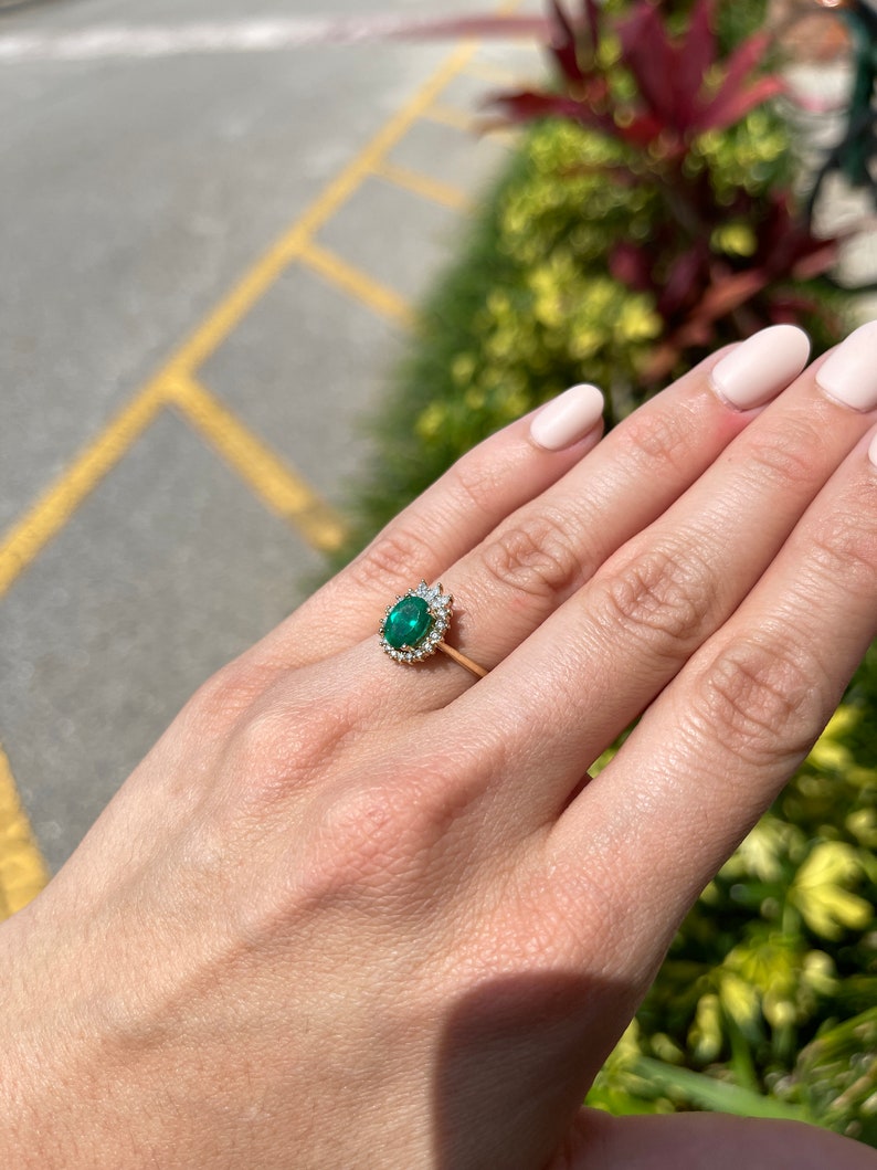 1.75tcw 14K Colombian Emerald & Diamond Halo Engagement Ring