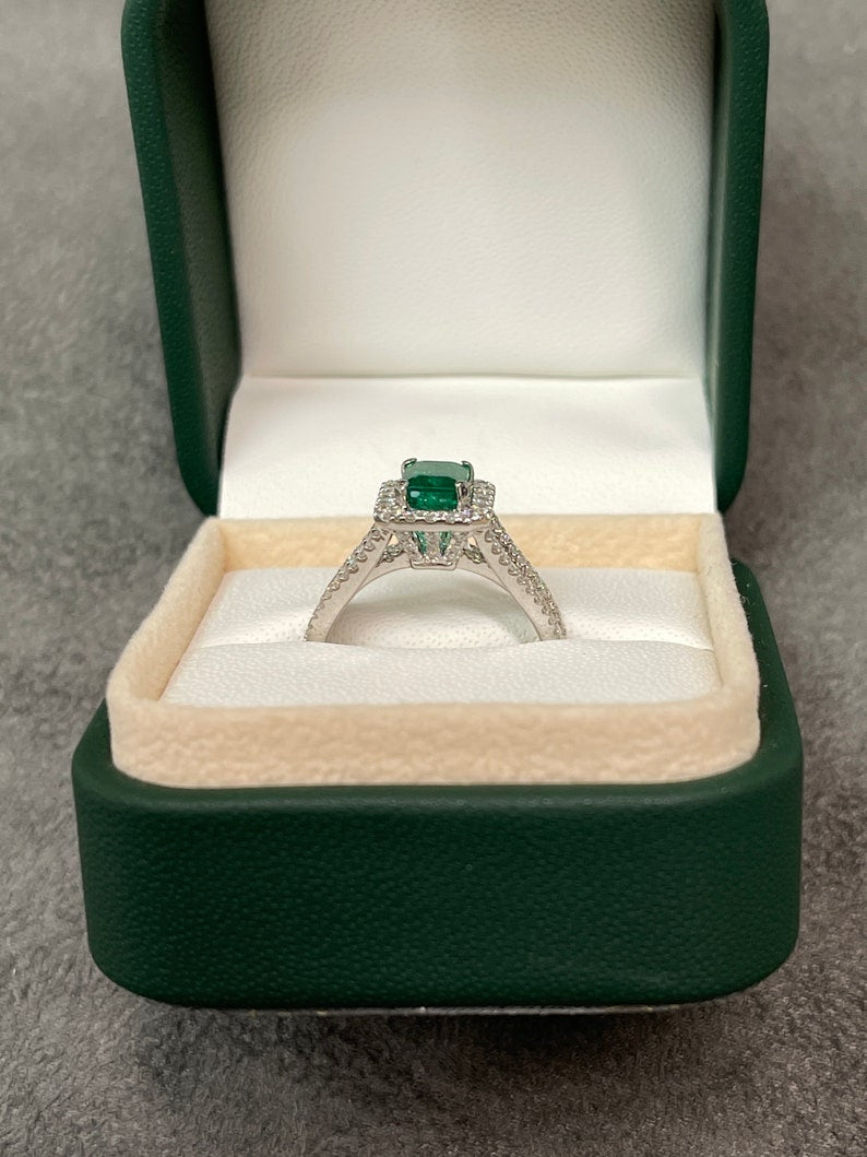 Emerald & Diamond Halo Round Statement Ring