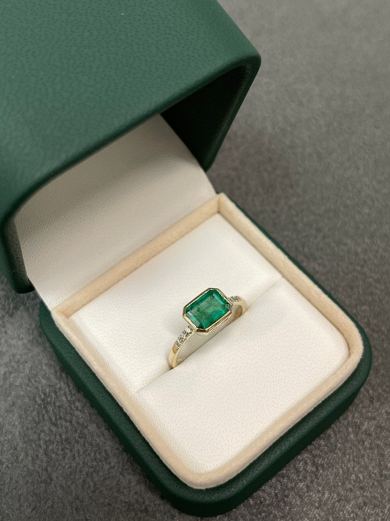 Exquisite 1.15tcw 14K Natural Emerald Cut & Diamond Shank Accents - Elegant Engagement Setting