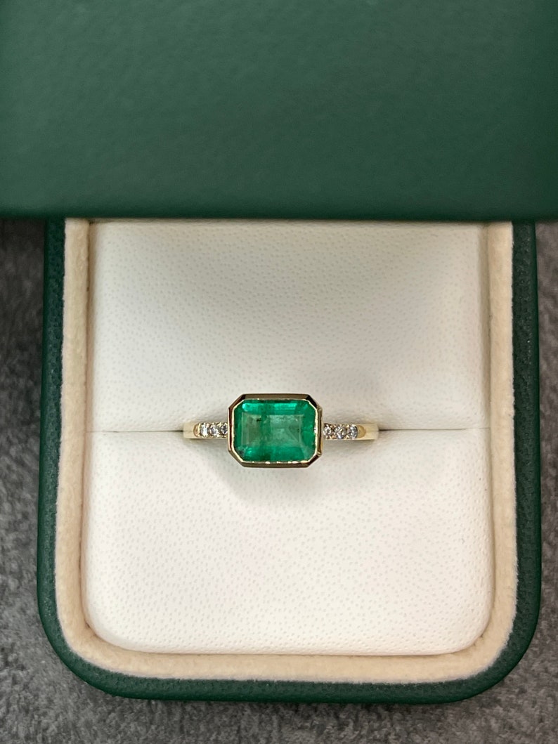 Chic and Sophisticated: Natural Emerald Cut & Diamond Shank Accents 1.15tcw Engagement Ring in 14K Gold