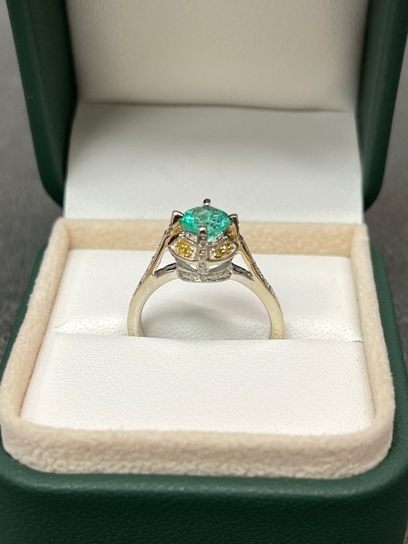 14K Colombian Emerald Round Cut & Diamond Accent Engagement Ring