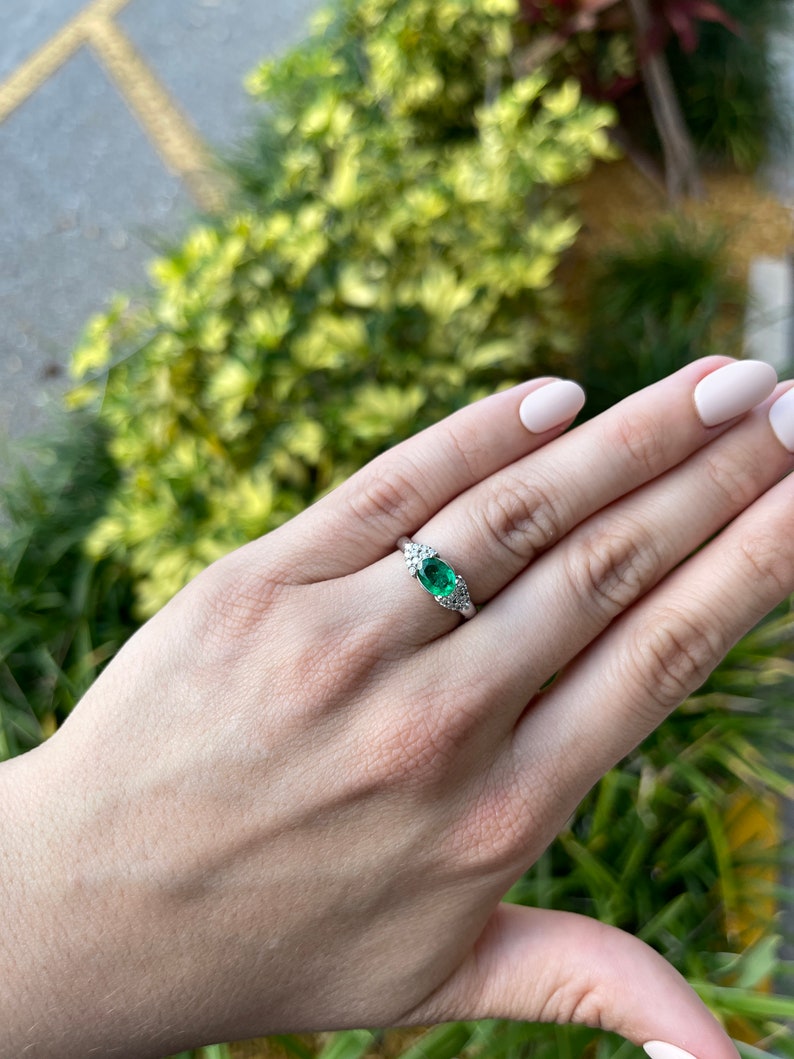 0.98tcw 14K Colombian Emerald Oval Cut & Diamond Accent Statement Ring