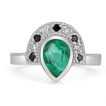 1.63tcw 14K Emerald Pear Cut Black Diamond Tiara Ring