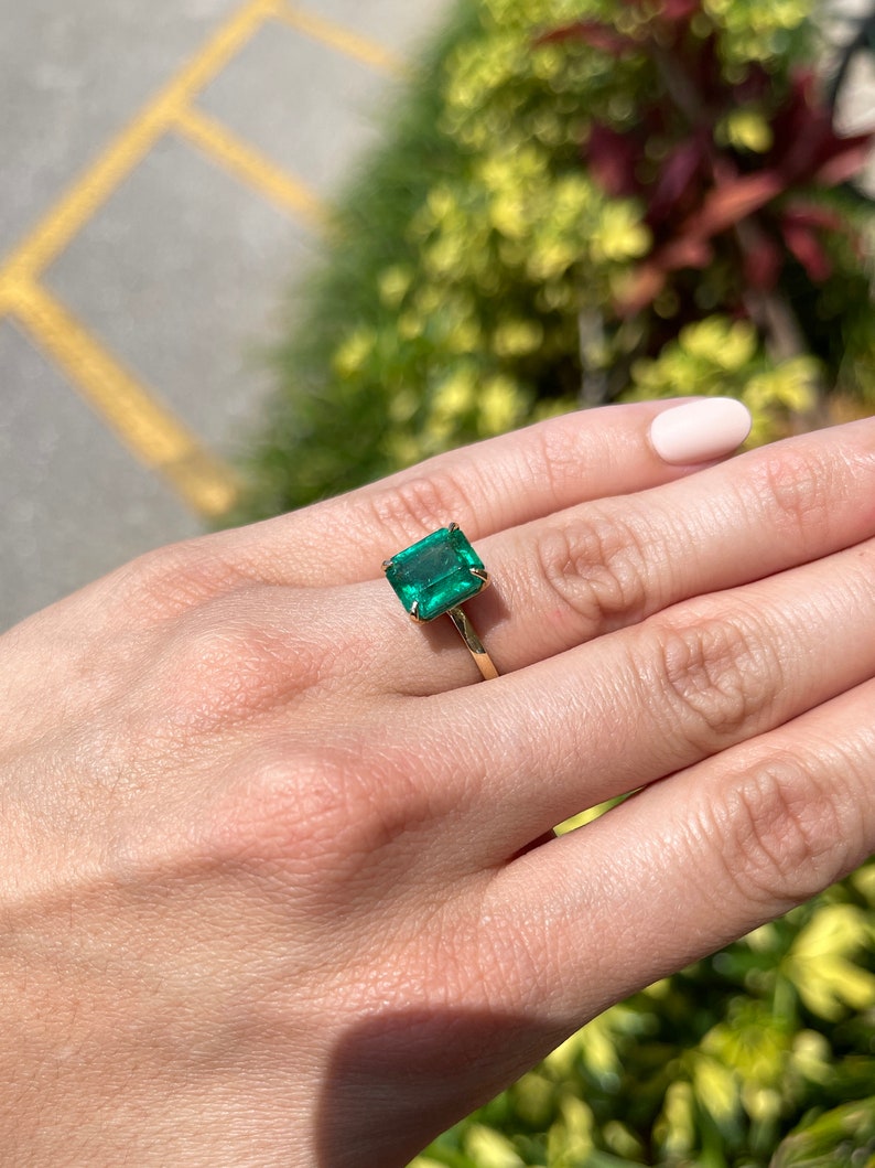 Emerald Dark Green Yellow Gold Engagement Ring
