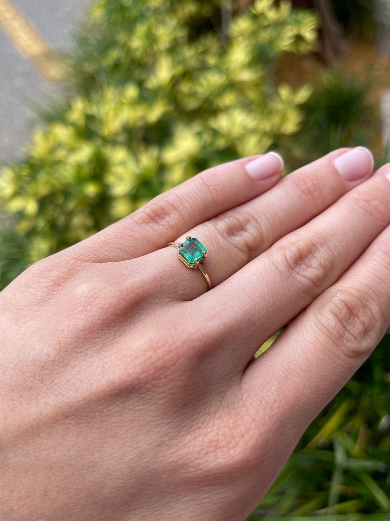 1.0ct 14K 4 Prong Emerald-Asscher Cut Petite Solitaire Ring