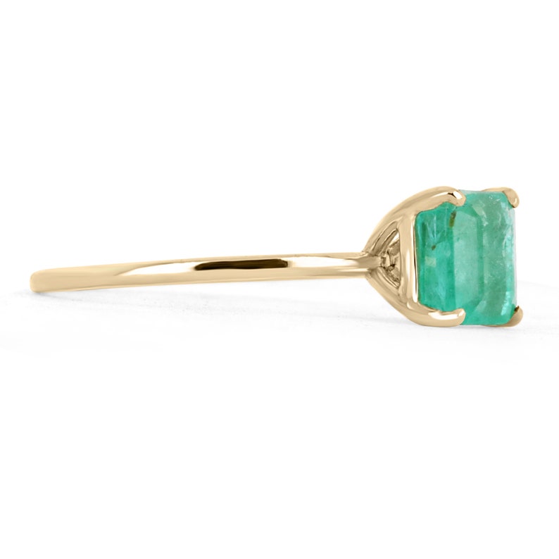 Exquisite 14K Gold Ring: Dainty 1.20cts Emerald Asscher Cut 4 Prong Solitaire