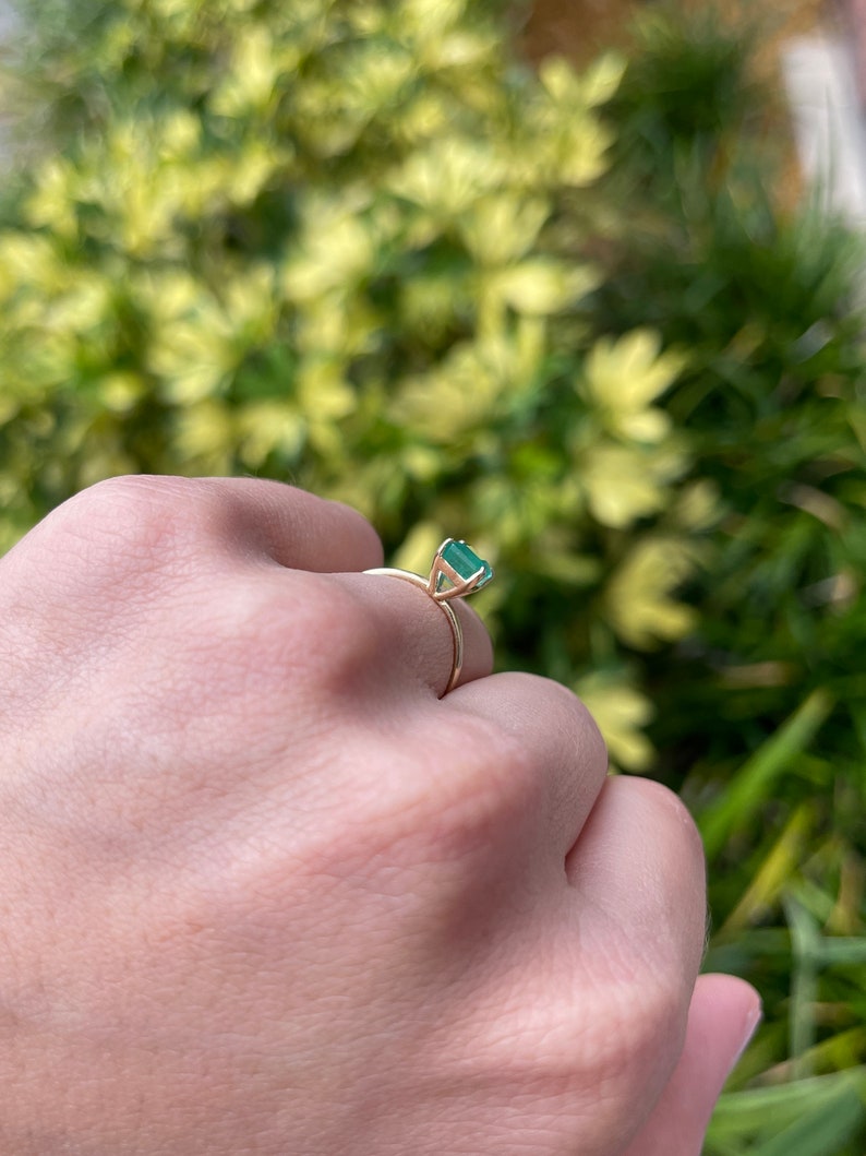 Delicate Charm: 14K Gold Ring with 1.20cts Dainty Emerald Asscher Cut Solitaire