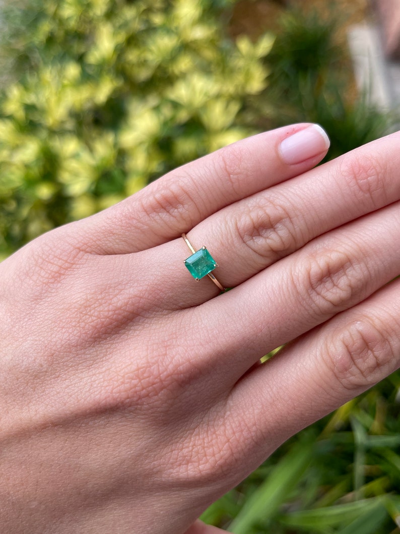 Celebrate Chic Style: Dainty 1.20cts Emerald Asscher Cut Solitaire in 14K Gold Ring
