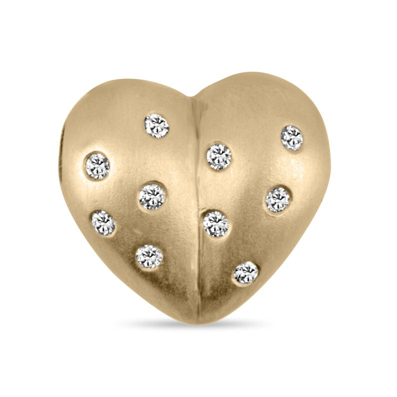 14K gold anniversary necklace with 0.30tcw 3D pave diamond heart pendant and bubble puff design, from Colombian Emerald.