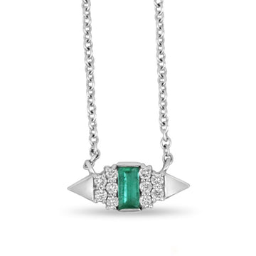 Emerald Cut & Diamond Accent Petite White Gold Necklace