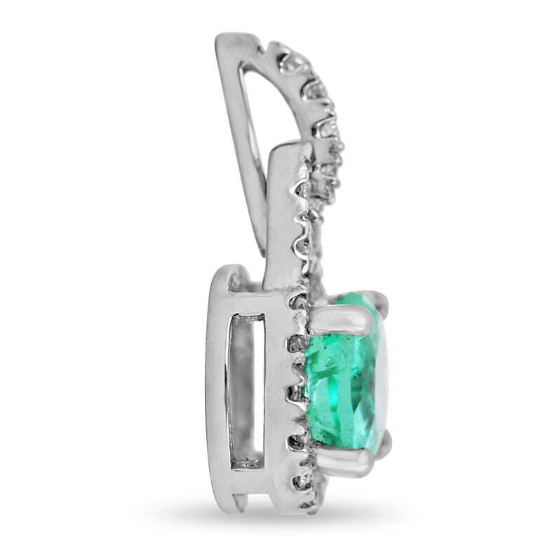 1.10tcw Emerald Round Cut & Diamond Halo Accent White Gold Pendant 14K