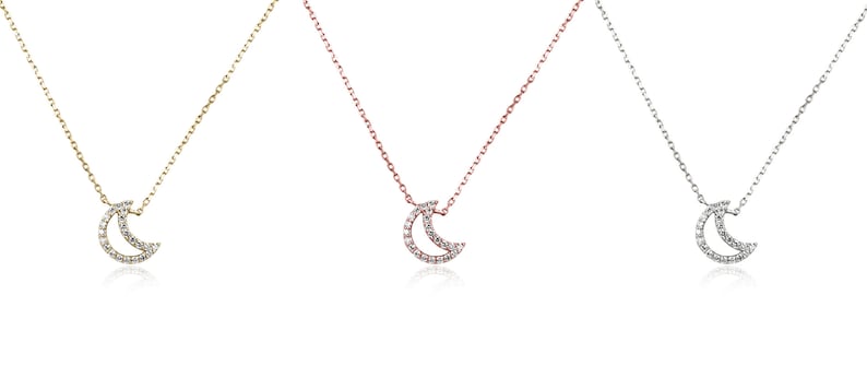 0.20tcw 14K Natural Diamond Open Crescent Adjustable Cable Chain Moon Necklace