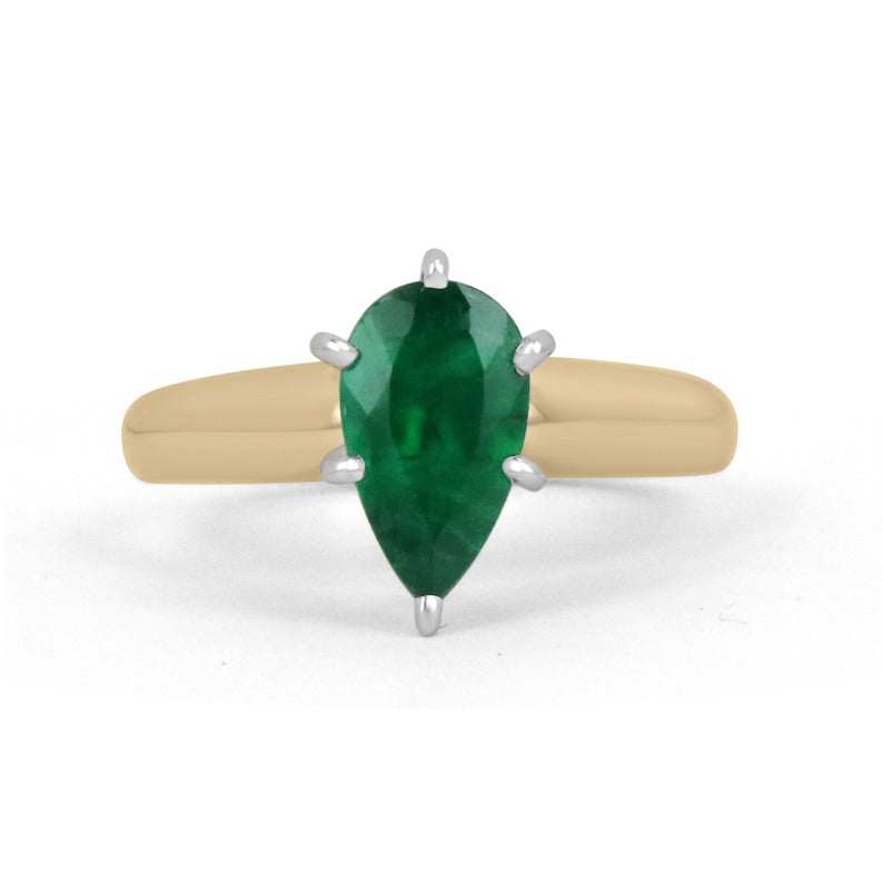 Timeless Beauty: 1.06ct Dark Green Pear Real Emerald Solitaire Prong Promise Ring in 14K Gold