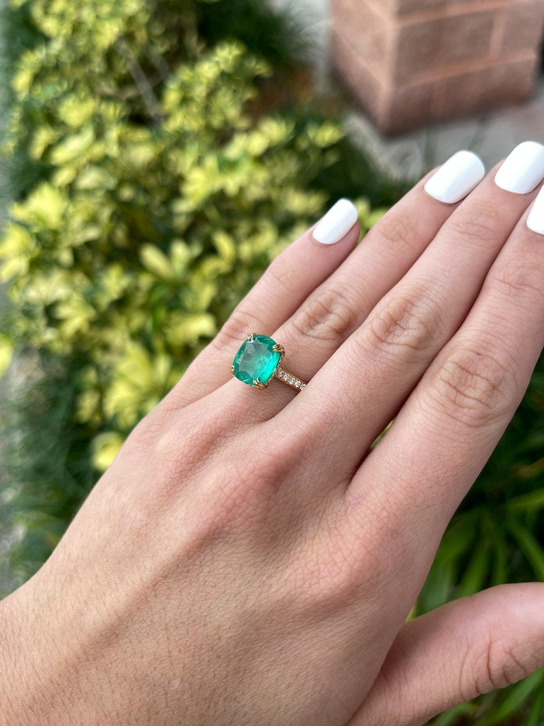 5.79tcw 18K Top Quality Cushion Heirloom Emerald & Diamond Statement Anniversary Engagement Ring - JR Colombian Emeralds