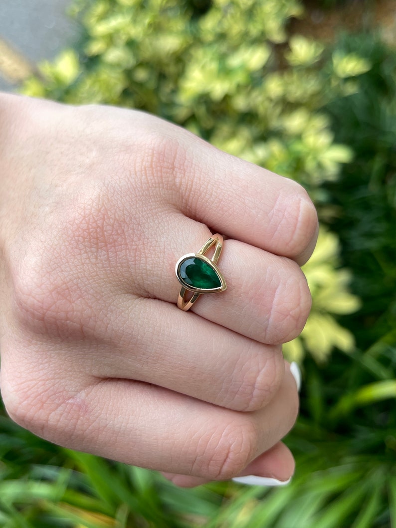 Natural Dark Green Pear Cut Emerald Ring
