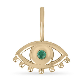 Emerald Evil Eye Real 14K Gold Pendant Necklace