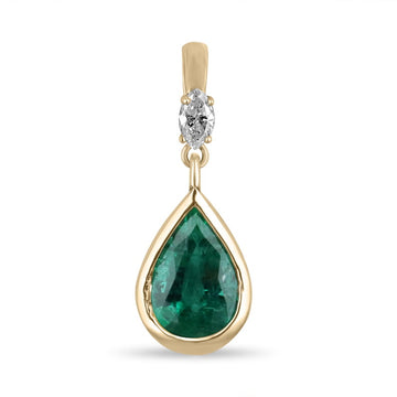 Emerald & Marquise Diamond Bail Accent Pendant Necklace