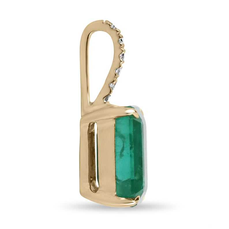 6.05tcw 18K Gold Natural Emerald Solitaire Diamond Accent Bale Necklace