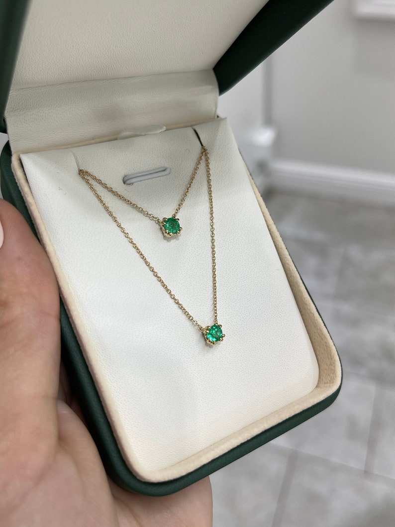 0.35tcw AAA Fine Quality Petite Natural Round Cut Emerald Solitaire Stacking Necklace 14K - JR Colombian Emeralds