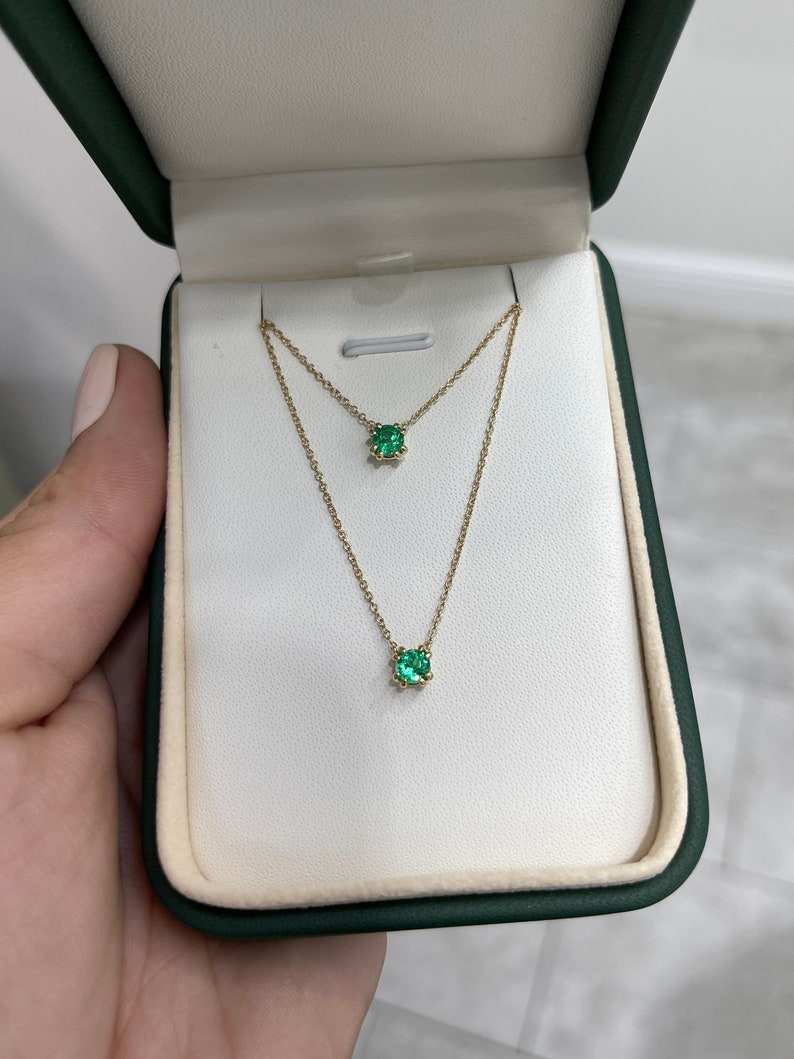 0.35tcw AAA Fine Quality Petite Natural Round Cut Emerald Solitaire Stacking Necklace 14K - JR Colombian Emeralds
