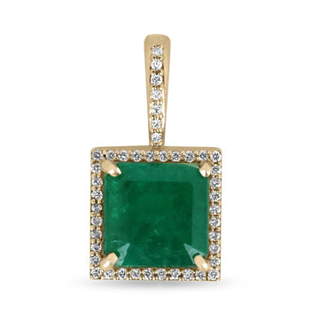 Emerald & Diamond Halo Gold Pendant Necklace