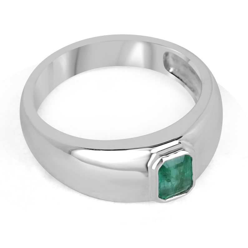 Unisex Green Emerald Bezel Ring SS