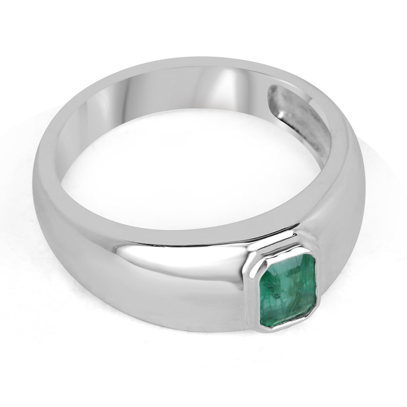  Unisex Green Emerald Bezel Ring SS