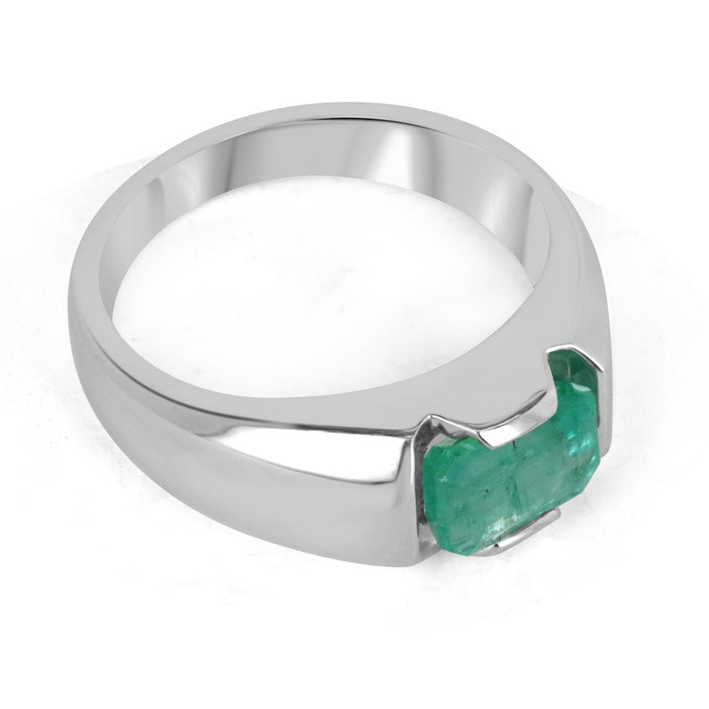 Tension Set Natural Emerald Ring SS