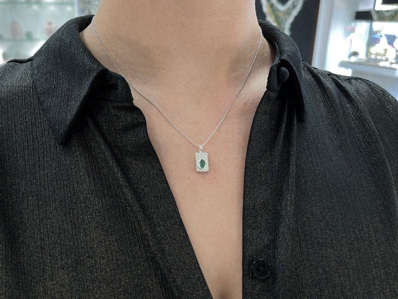 0.50ct Unisex Natural Oval Cut 925 Sterling Silver Emerald Solitaire B