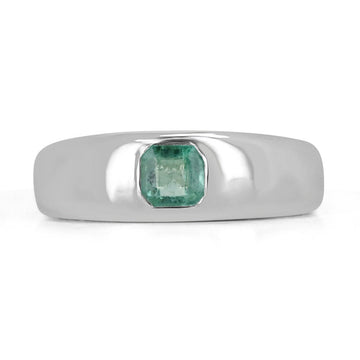 Emerald Bezel Set Solitaire Men's Pinky Ring