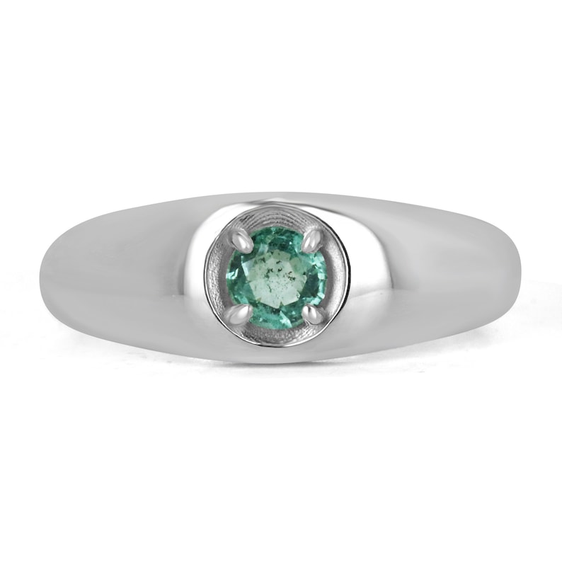 0.40 carat round cut natural emerald men's sterling silver pinky ring