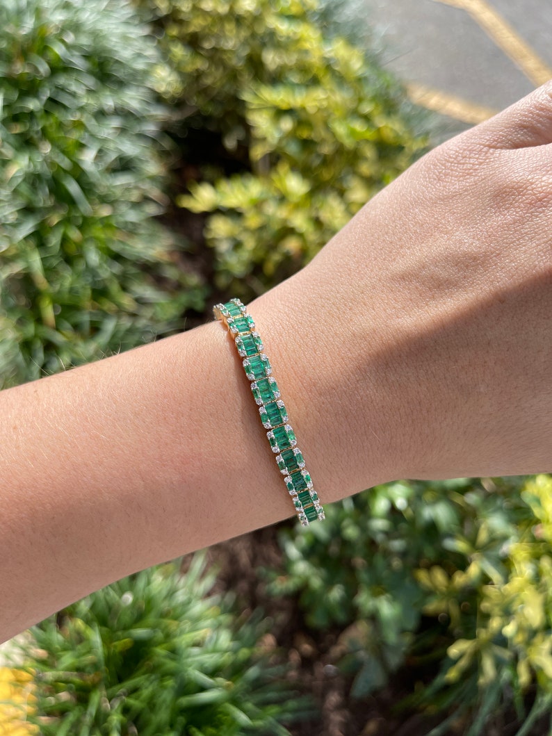 Emerald Cut & Round Diamond Cluster Bracelet